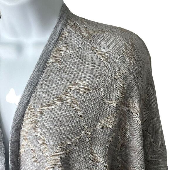 Pure Jill Women's Size L Long Cardigan Duster Delicate Open Front Gray Beige - Picture 3 of 9